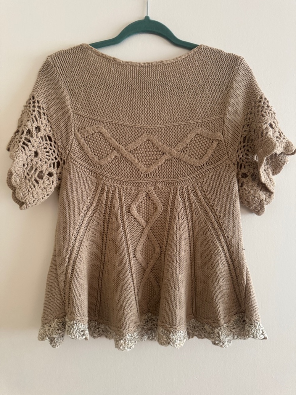 Free People Taupe Crochet Lace Short Sleeve Top - Picture 3 of 3
